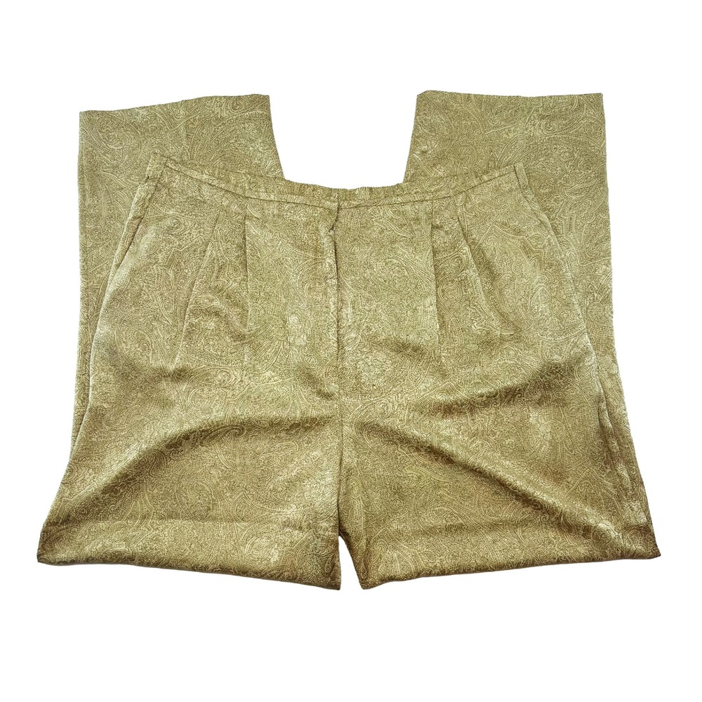 DAVID BROOKS VTG 100% Silk Satin Paisley Wide Leg Pants • 18 • gold quiet luxury